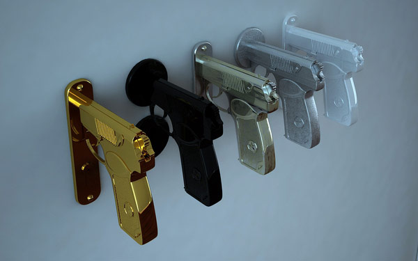 Необычные дверные ручки в виде пистолета